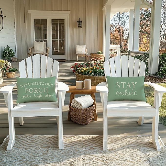 PANDICORN Welcome to Our Porch Stay Awhile Eucalyptus Green Outdoor Farmhouse - Image 7