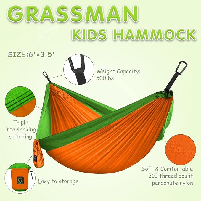 Grassman Kids Small Hammock for Camping Portable Hammock for Child Girls Boys - Image 2