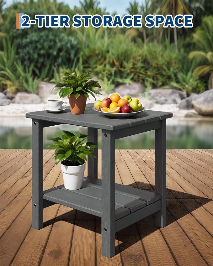 GarveeLife Outdoor Side Table 2-Tier, 18 in HDPE All Weather Resistant Patio - Image 4