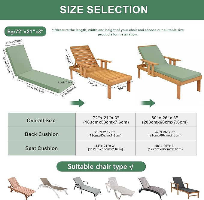 Chaise Lounge Cushions Outdoor Set of 4 - Image 6