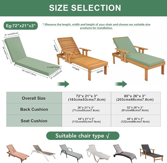 Chaise Lounge Cushions Outdoor Set of 2 - Image 3