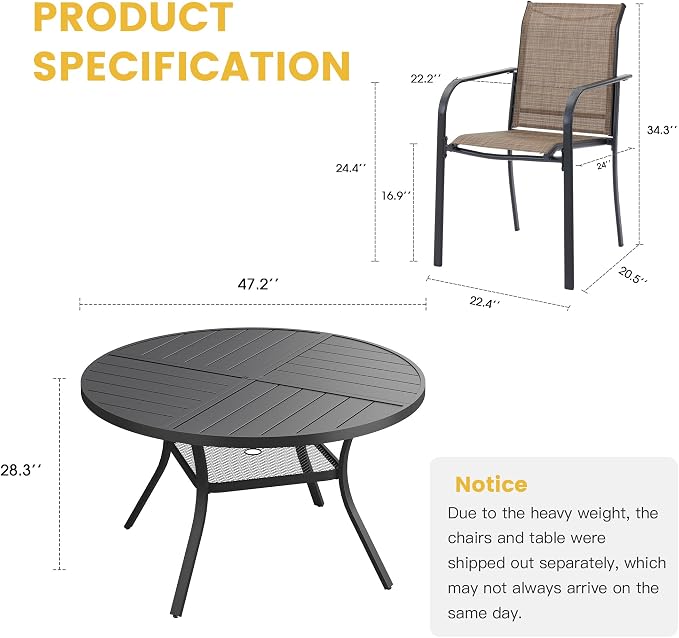 VICLLAX Patio Table and Chair Set of 6, All Weather Metal Round Outdoor Dining - Image 7