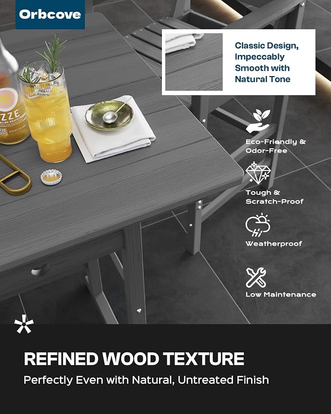 Patio Bar Table, Adirondack Chairs and Table 5 Pieces Set, Bar Height Chairs - Image 2