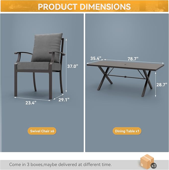 ALAULM 7-Piece Patio Dining Table and Chairs Outdoor Dining Set - Image 5