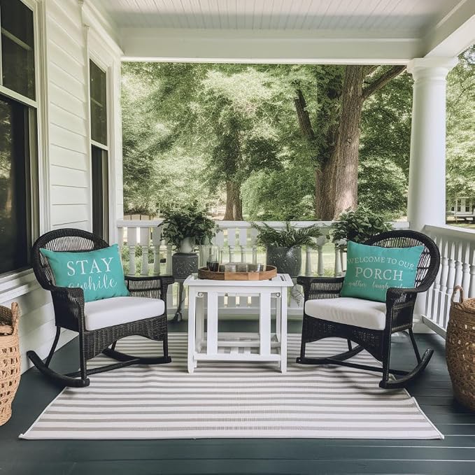 PANDICORN Welcome to Our Porch Stay Awhile Turquoise Farmhouse Outdoor Beach - Image 3
