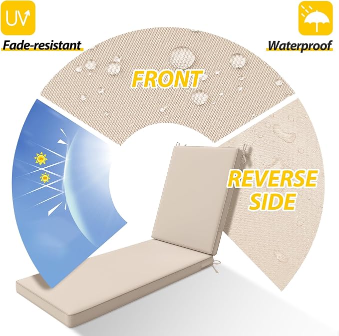 AAAAAcessories Outdoor Chaise Lounge Cushions, Waterproof Patio Furniture - Image 2
