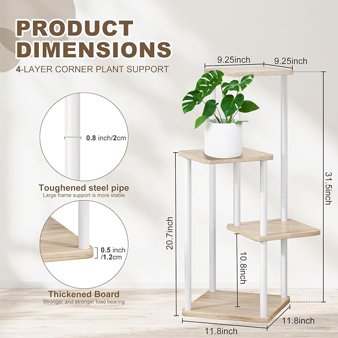 4 Tier Plant Stand Indoor, Thickened Metal Wood Corner Plant Shelf Stands - Image 2