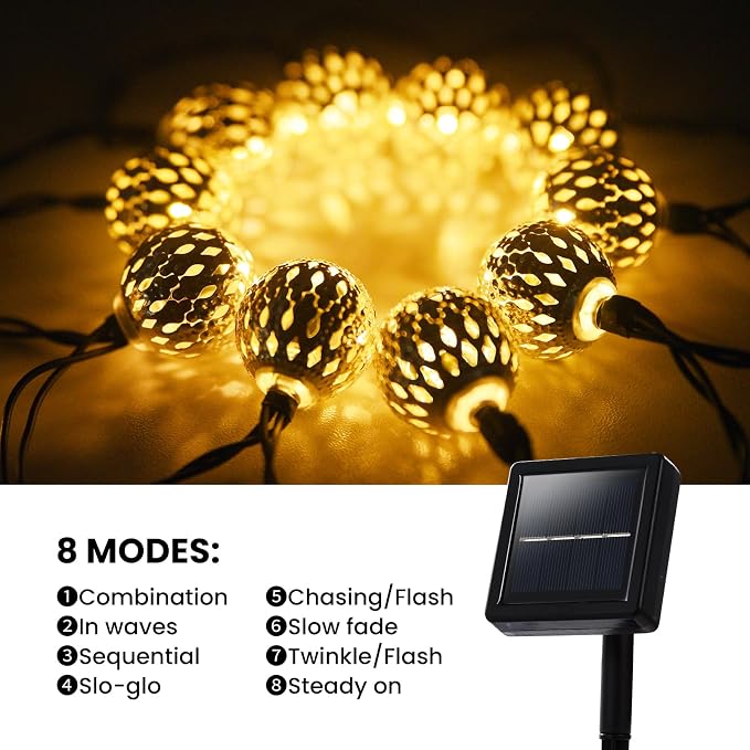 33FT 100LED Solar String Lights Outdoor Waterproof, Globe Solar Fairy Lights - Image 6
