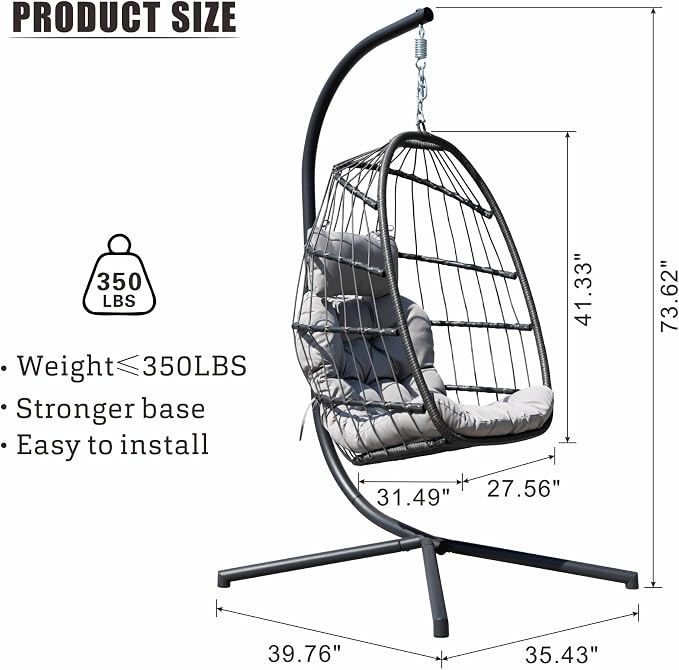 FREDEES Egg Swing Chair with Stand, Outdoor Hanging Egg Chair with Cushion - Image 2