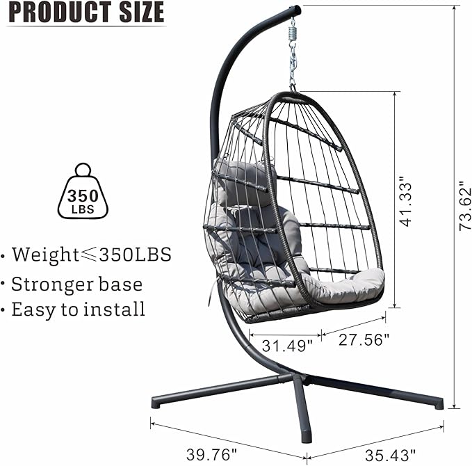 HWB Hanging Egg Chair with Stand, Patio Wicker Egg Swing Chair with Cushion - Image 7