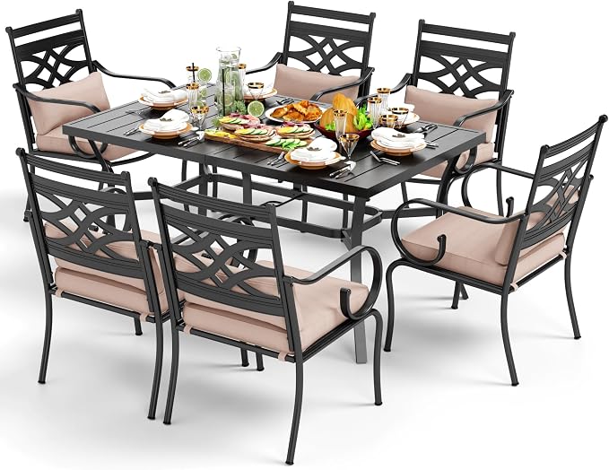 PHI VILLA 7 Pcs Patio Dining Set, Outdoor Table Chair Set - Image 9