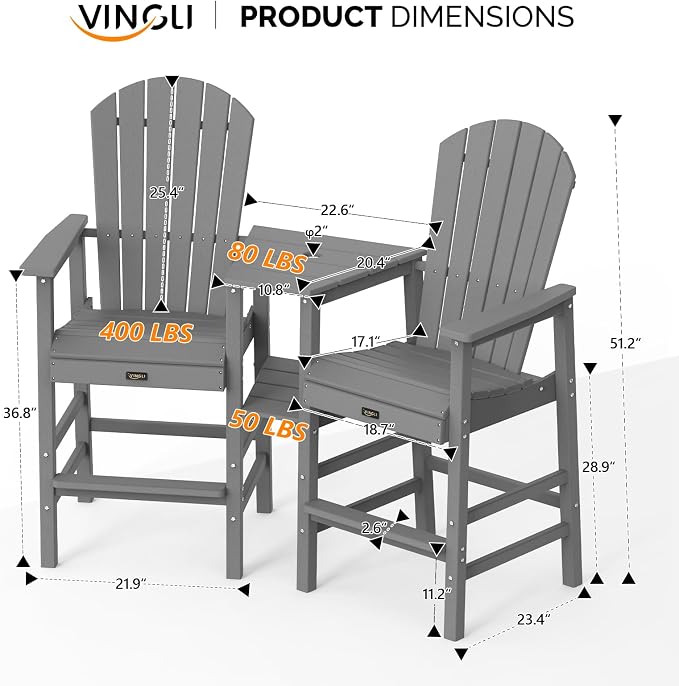 VINGLI Tall Adirondack Chairs Set of 2 - Image 7