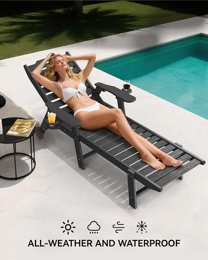 Carauci Lounge Chair Outdoor Set of 4, HDPE Chaise Lounge - Image 4