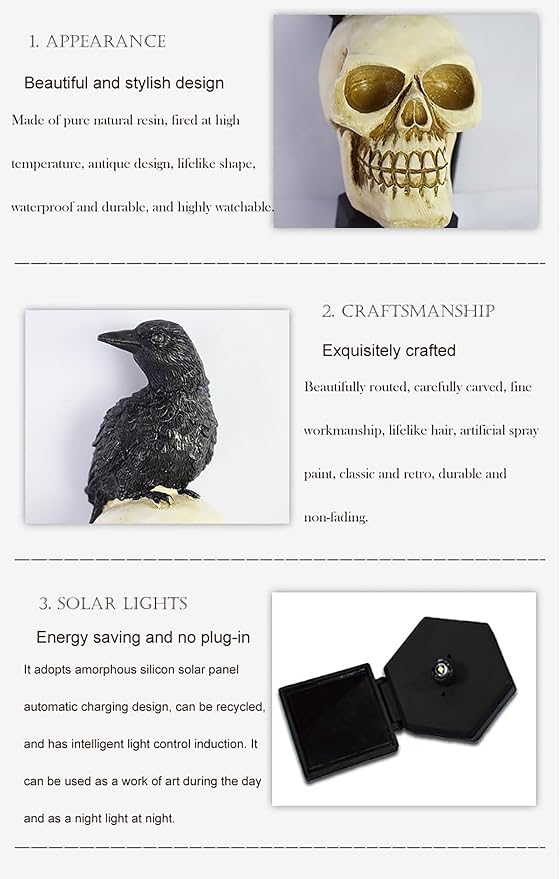 Outdoor Solar Lights, Crow Solar Lights Outdoor Waterproof Halloween Skull Light - Image 7