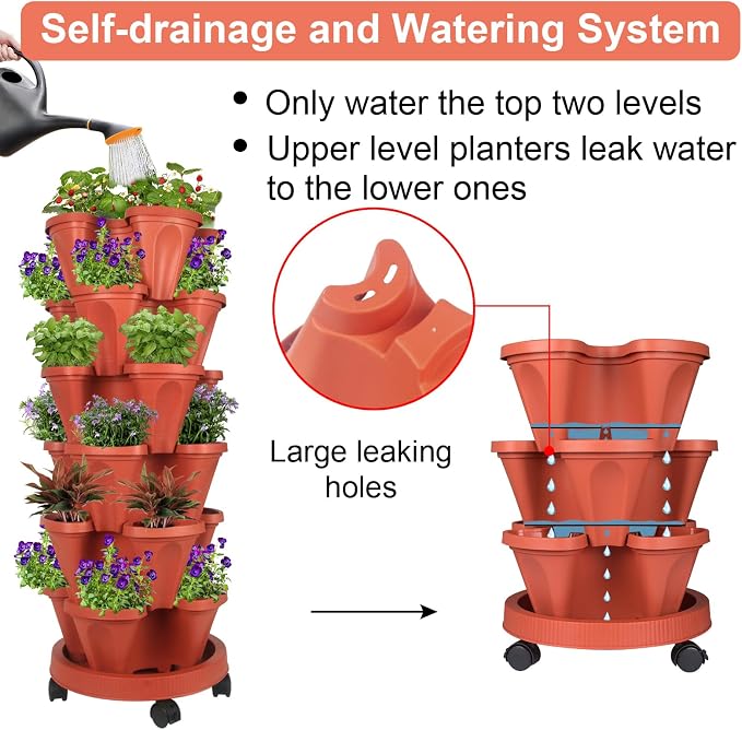 GameXcel Vertical Planter 6 Tier Stackable Planters Garden Planters Strawberry - Image 4