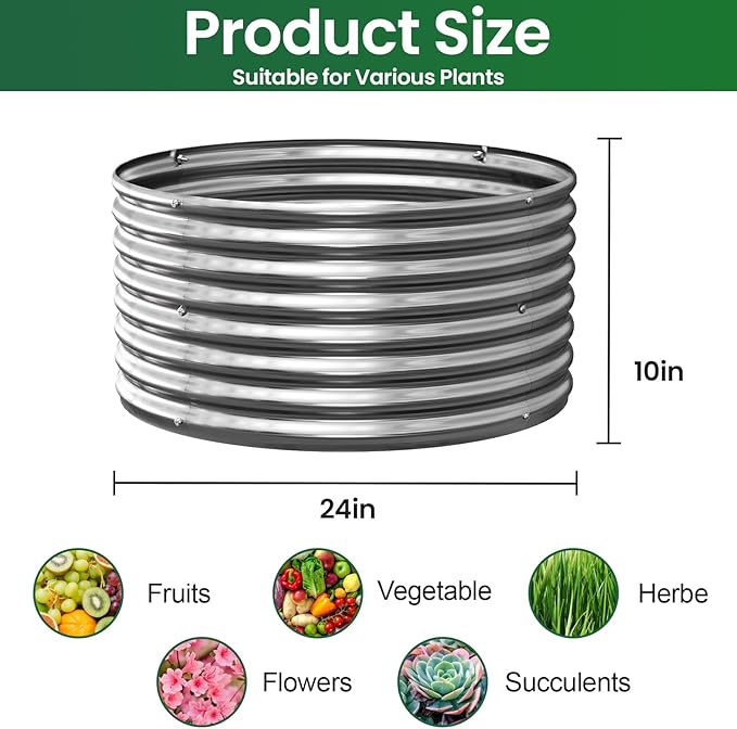 4 Pack Round Galvanized Raised Garden Bed Outdoor, Metal Garden Bed - Image 2