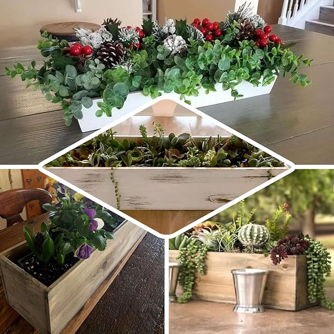 Efavormart 24"x6" Whitewash Rectangular Wood Planter Box Set - Image 5