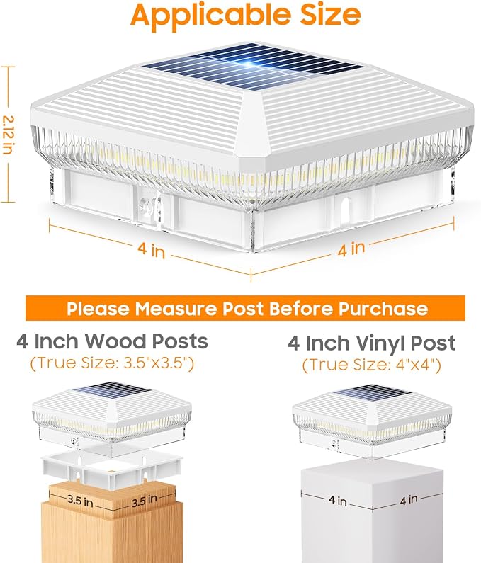 LETMY 6 Pack Solar Post Cap Lights Outdoor, 40 Brighter LEDs 4x4 Fence Post - Image 2