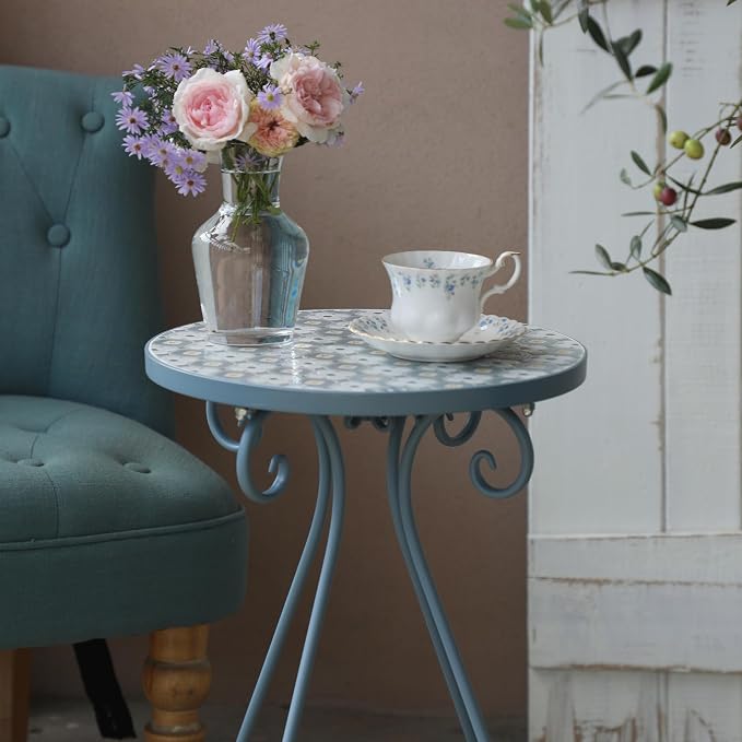 Outdoor Side Table & Mosaic Plant Stand, Indoor Outdoor Coffee Tea Table - Image 2
