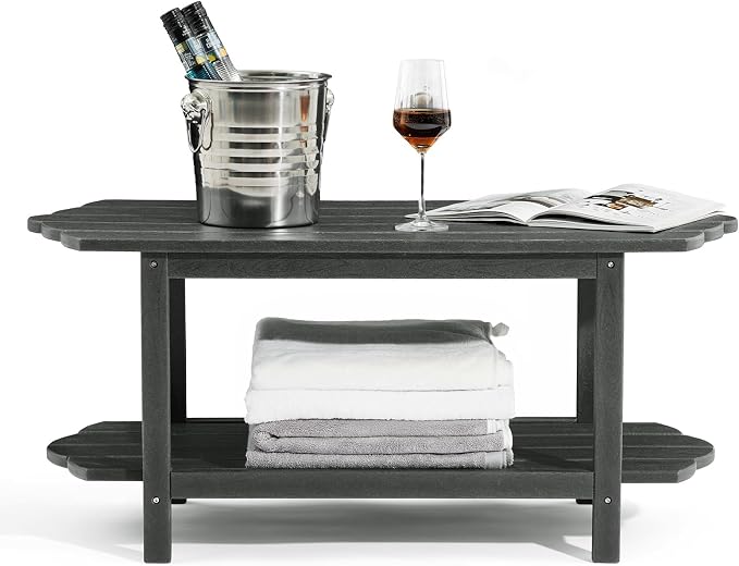 Adirondack Outdoor Patio Table-2 Tier Outside Table Irregular Grey Coffee Table - Image 6