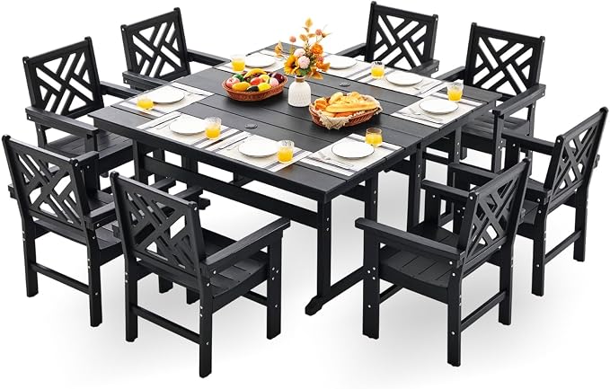 HDPE Outdoor Dining Set, 10-Piece Outdoor Table and Chairs Include 8 Dining by Unknown