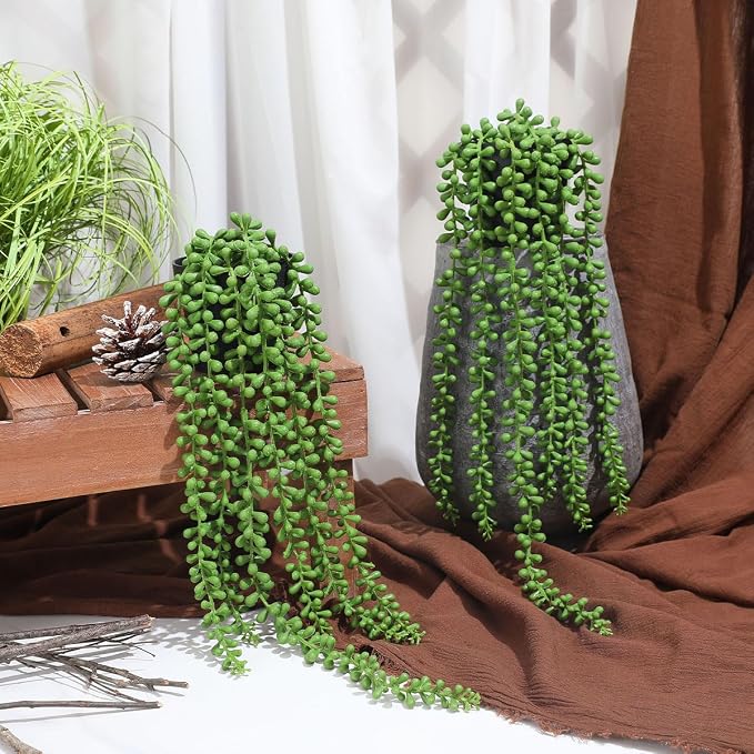 Floweroyal 2pcs Fake Hanging Plants Fake Potted String of Pearls Succulent - Image 4