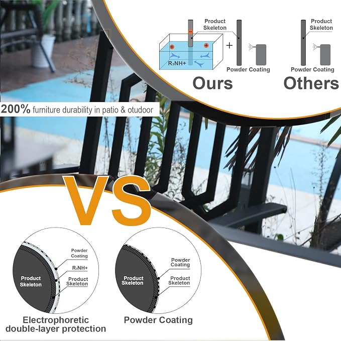 PHI VILLA 5 Piece Patio Dining Set Metal Outdoor Table and Chairs Furniture Set - Image 6
