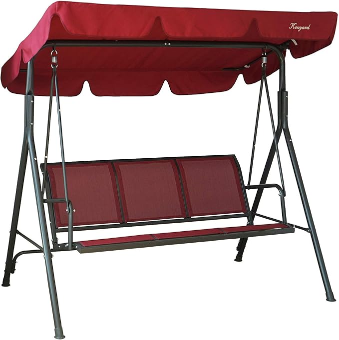 Kozyard 3-Person Outdoor Canopy Porch Swing Chair, Breathable Textilene Armrest by Kozyard