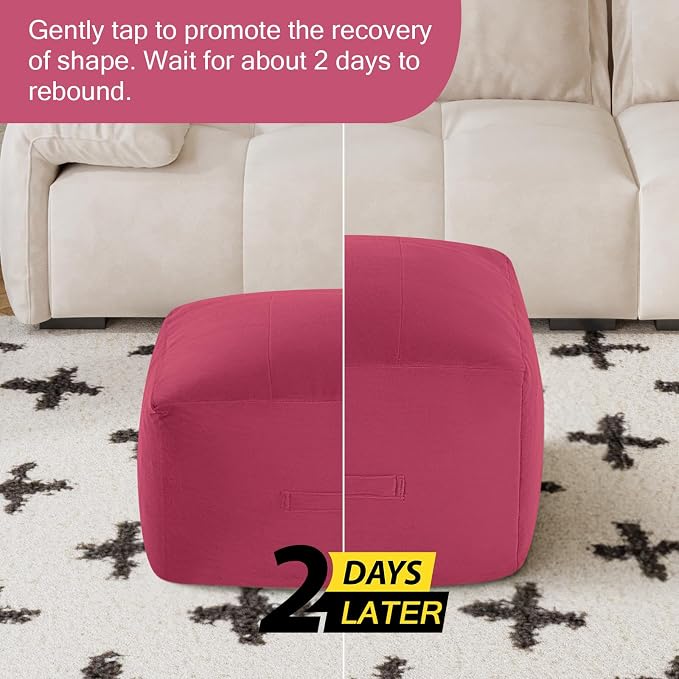 MeMoreCool Square Stuffed Pouf Ottoman Foot Rest, Floor Pouf Foot Stool - Image 7
