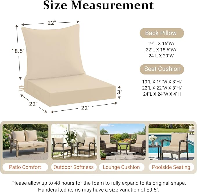 downluxe 22x22 Outdoor Chair Cushions, Waterproof Fade Resistant Patio - Image 7