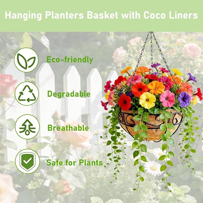 Hanging Planters for Outdoor Plants, 2 Pack 12 inch Wire Hanging Baskets - Image 2