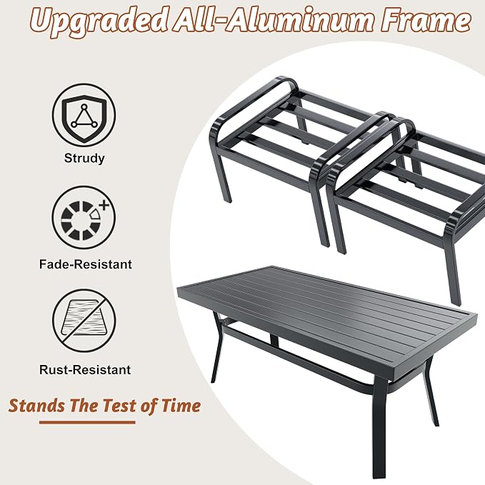 HOMREST Metal Outdoor Ottoman, 3-Piece Aluminum Footstool w/Removable Cushion - Image 6