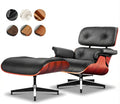 Top Black Grain Leather, Mid Century Chaise Lounge Chair and Ottoman, Modern by MakeHomeBetter