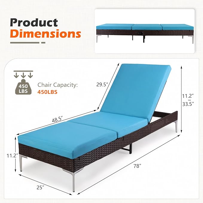 HOMREST Outdoor Lounge Chairs Set of 6, Patio Wicker Chaise Lounge - Image 3
