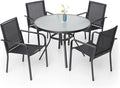 5-Piece Outdoor Patio Dining Set, 40-Inch Round Glass Table by Anmutig