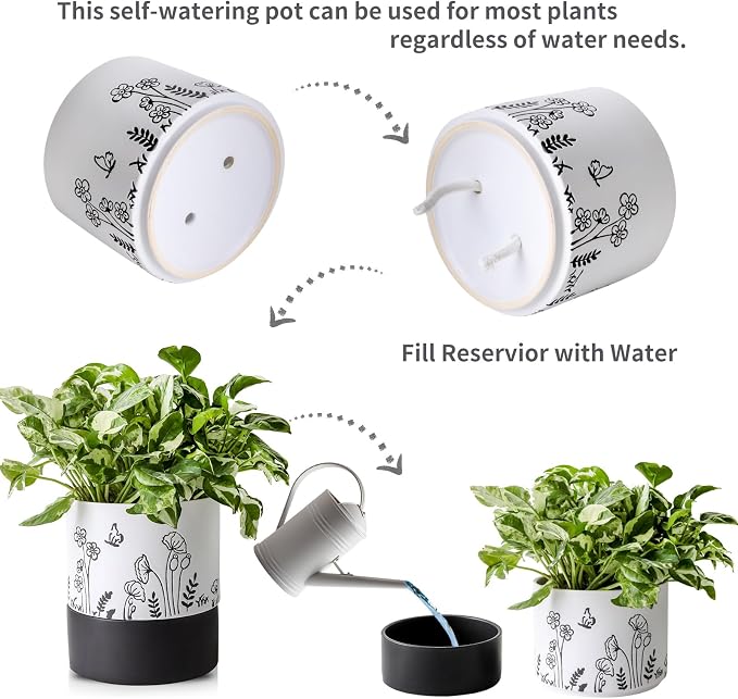 Nihow Self Watering Plant Pot: 6 Inch Ceramic Planter - Image 3