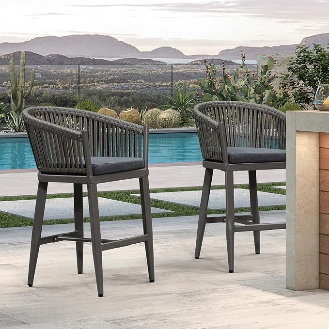 PURPLE LEAF Outdoor Counter Height Bar Stools Set of 2 Patio Metal Modern - Image 6