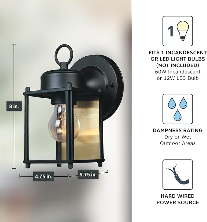 DESIGNERS FOUNTAIN Preston Outdoor Light Fixture, 8 Inch Exterior Wall Lantern - Image 4