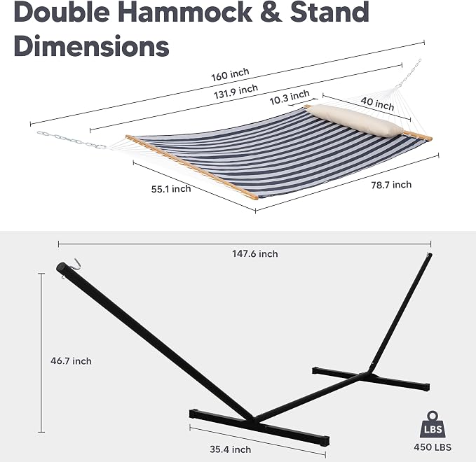 SUNCREAT Double Hammock with Stand Included, Outdoor Portable Hammock with Stand - Image 4