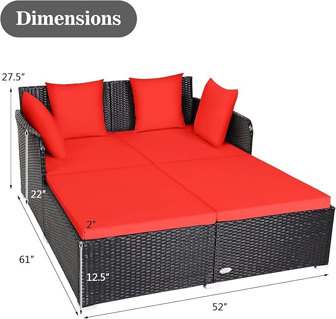 HAPPYGRILL Outdoor Rattan Daybed Patio Loveseat Sofa Set - Image 3