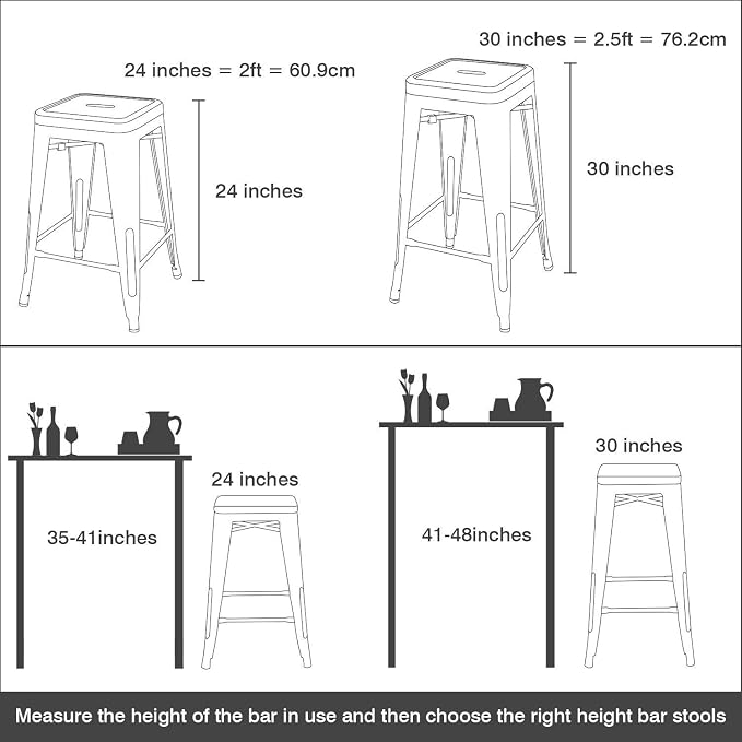 Devoko Metal Bar Stools 24" Indoor Outdoor Stackable Barstools Modern Style - Image 3
