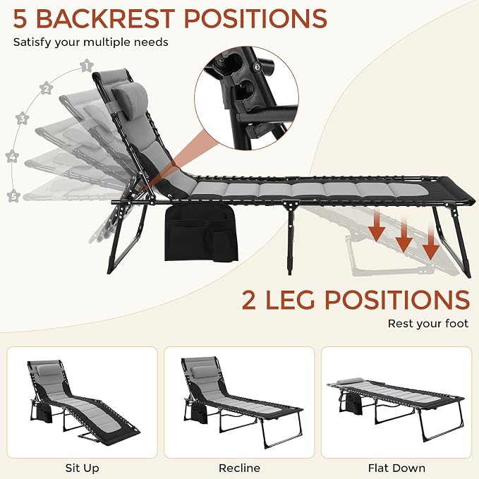 TLSUNNY Padded Folding Lounge Chair, Portable Reclining Chair - Image 4