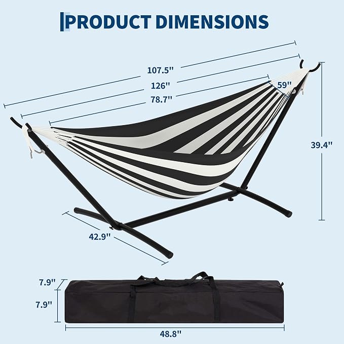 Double Hammocks with Stand for Outside, Portable Space Saving Heavy-Duty Steel - Image 2