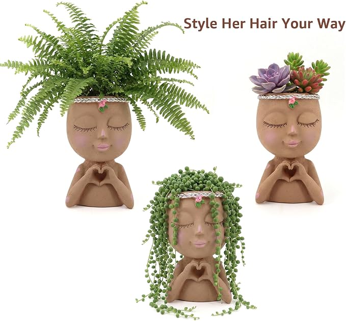 Face Planter Pot with Heart Hands, Resin Head Planter - Image 7