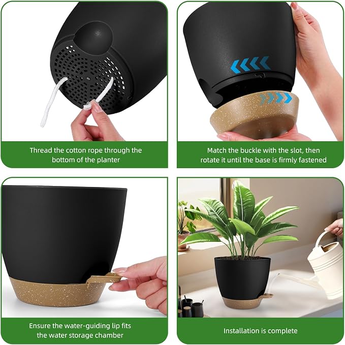 Plant Pots 8/7.5/7/6.5/6 Inch Self Watering Pots, 5 Pack Planters - Image 4