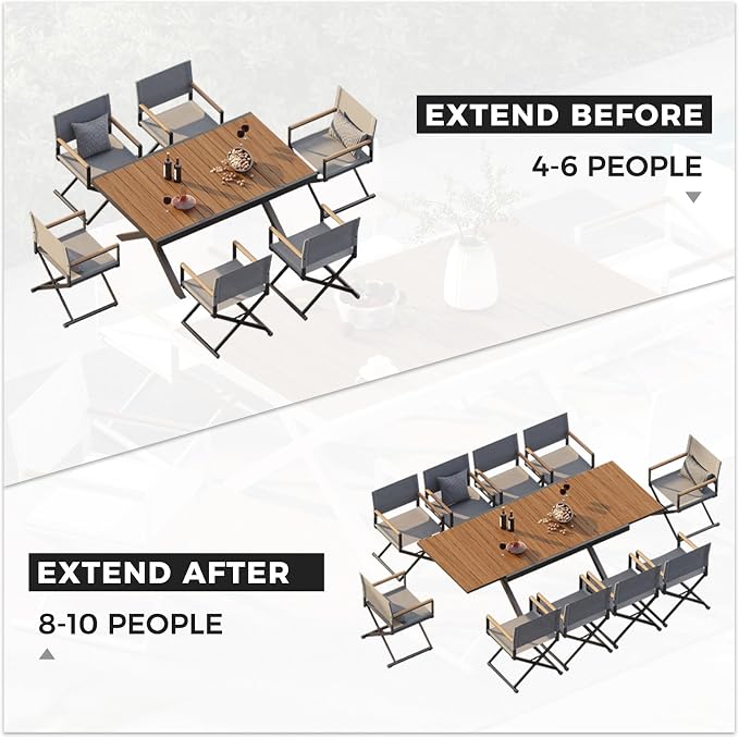 Grand patio 9-Piece Outdoor Dining Set, 8 Extra-Wide Folding Chairs & 1 - Image 2