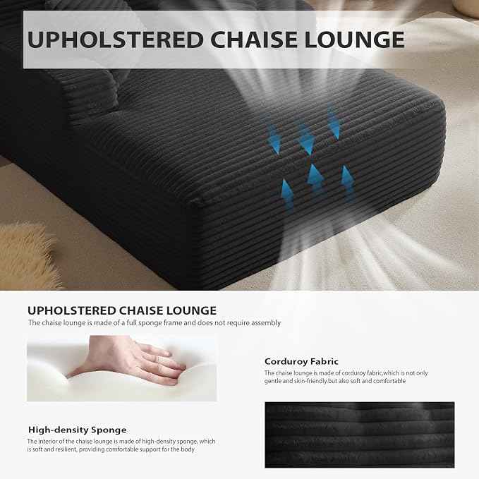 67 Inch Oversized Chaise Lounge Chair Indoor, Corduroy Upholstered Boneless - Image 5