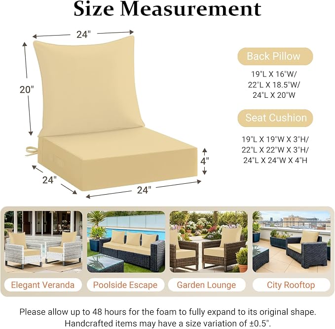 downluxe 24x24 Outdoor Chair Cushions, Waterproof Fade Resistant Patio - Image 7