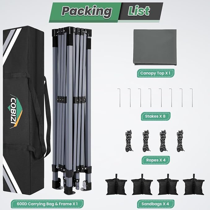 COBIZI 10x10 Pop Up Canopy Tent Without Removable Sidewalls, One Push Party - Image 7