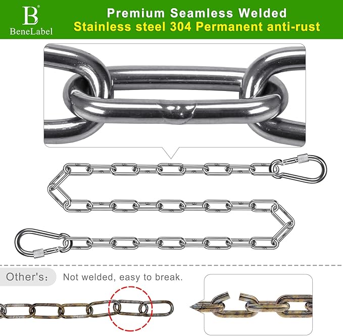 2Pcs 65" Stainless Steel Swing Chain 1000 LBs Capacity Porch Swing Chains - Image 4
